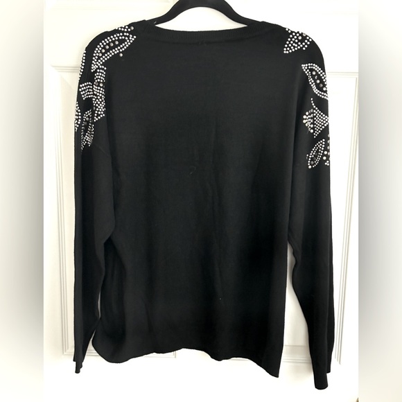 NWOT WOMENS VILA MILANIE BLACK SILVER STUDED WOOL BLEND LIGHTWEIGHT SWEATER XL - Picture 7 of 10